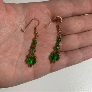 Green and Gold Beaded Drop Earrings